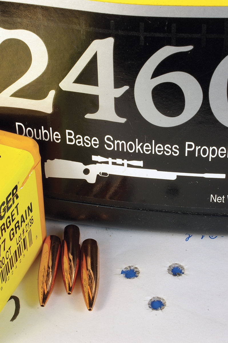 Berger 77-grain bullets with A-2460 had a velocity of 2,800 fps.